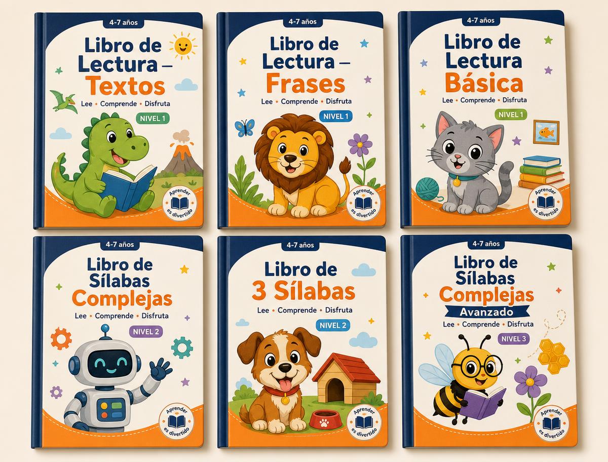 Kit de alfabetización infantil con 6 libros de ejercicios de lectura en PDF